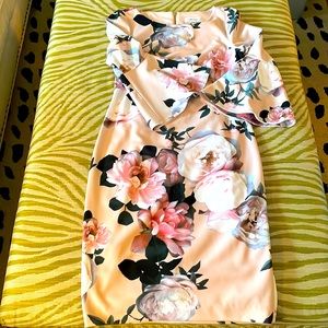 Calvin Klein pink floral sheath dress with tulip sleeves; size 6; worn once